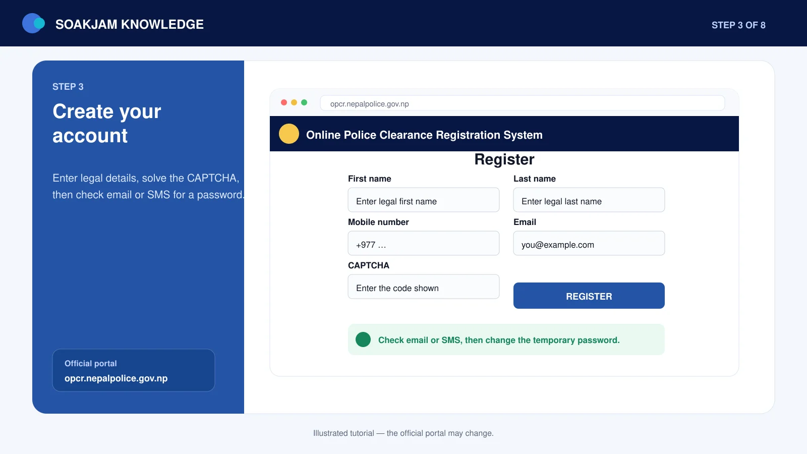 Create a Nepal Police clearance account with secure contact details
