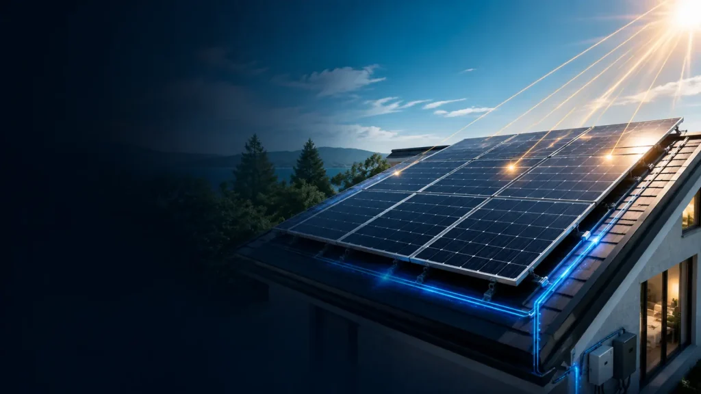 How solar panels work by converting rooftop sunlight into electricity