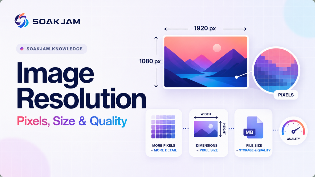 Image resolution guide explaining pixels, dimensions, file size and quality