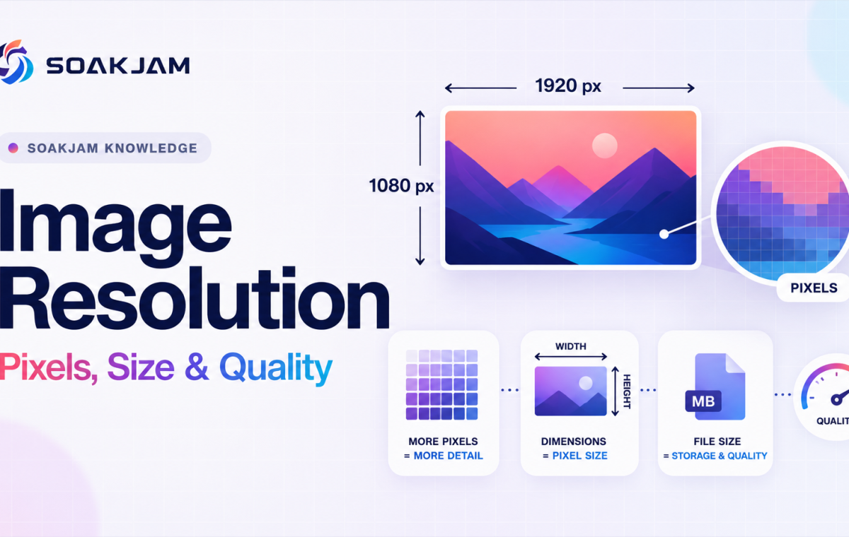 Image resolution guide explaining pixels, dimensions, file size and quality