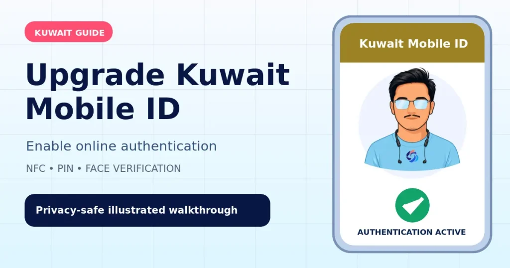 Illustrated guide to upgrading Kuwait Mobile ID and enabling online authentication