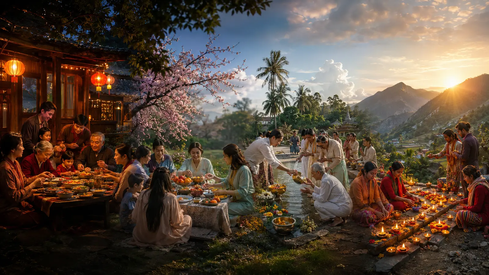 Families and communities welcoming a new year through several seasonal traditions