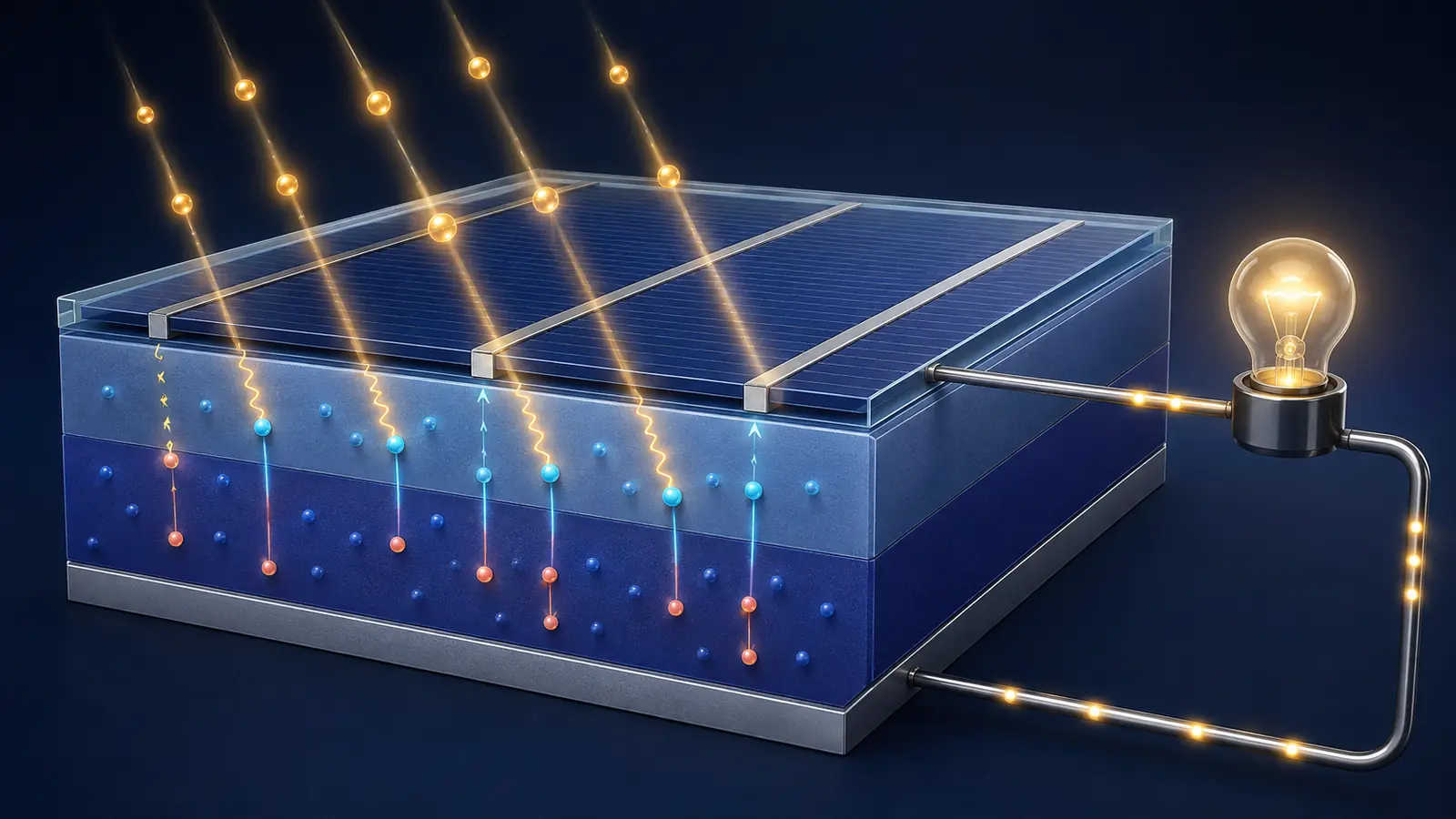 Photovoltaic cell converting sunlight into electric current for a lamp