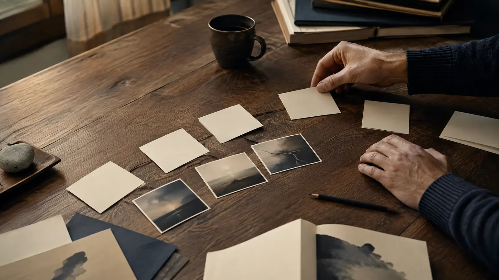 What makes a story memorable through structure, shown by blank scene cards arranged along a narrative path.