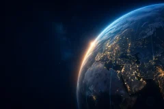 Earth at twilight with longitude lines representing global time zones