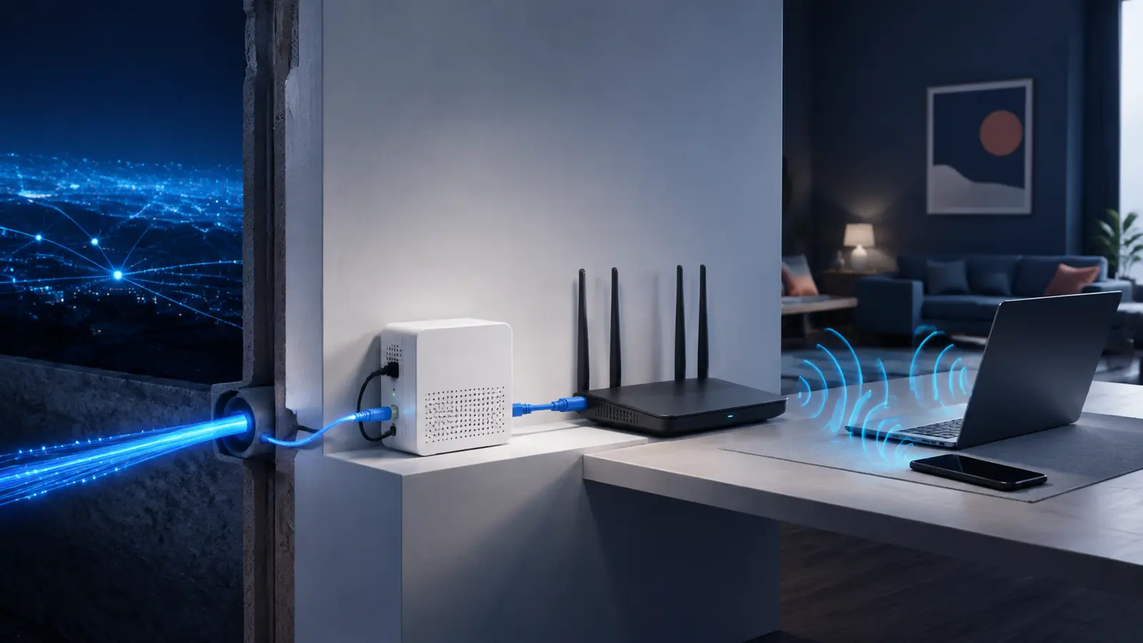 How Wi-Fi works from a fiber connection through a router to wireless devices
