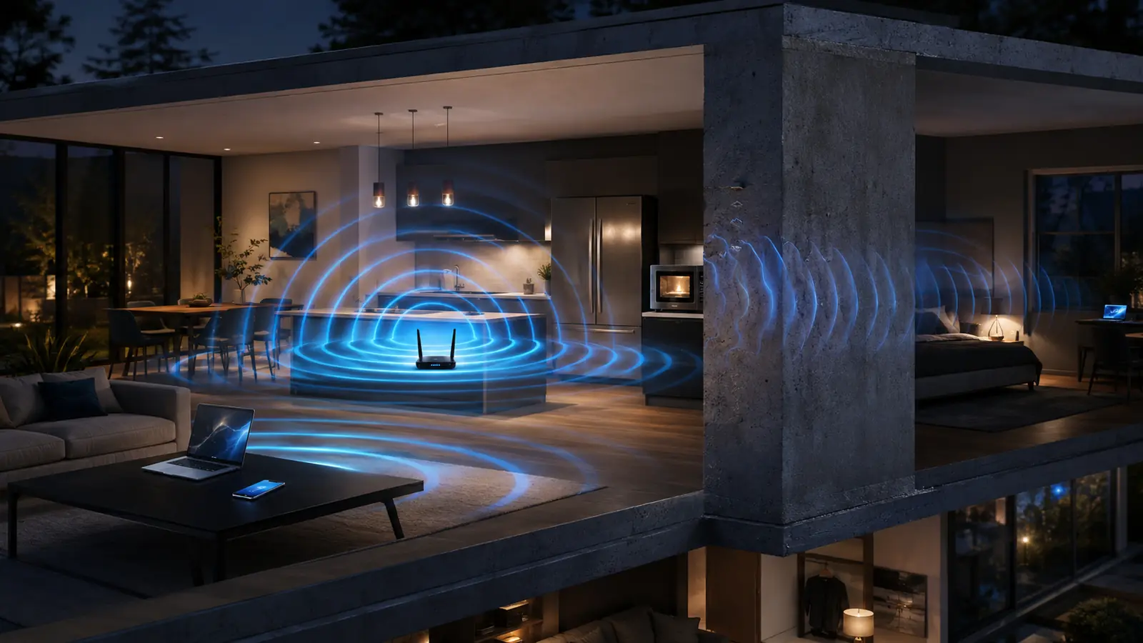 Wi-Fi signal strength changing through rooms and a concrete wall