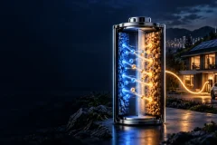 Cutaway rechargeable battery powering a home and electric vehicle