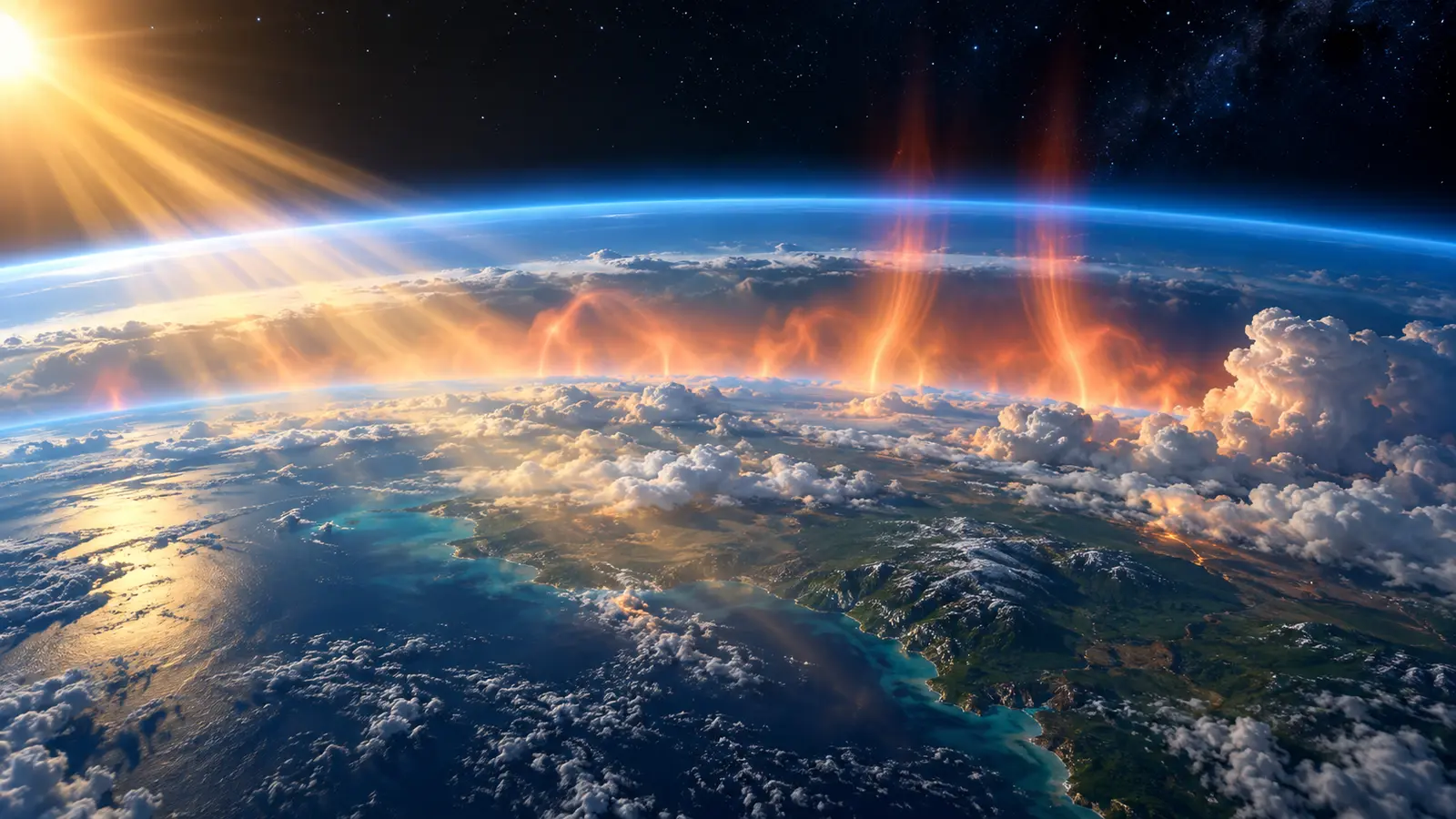 Sunlight entering Earth’s atmosphere while some infrared heat is retained by greenhouse gases.