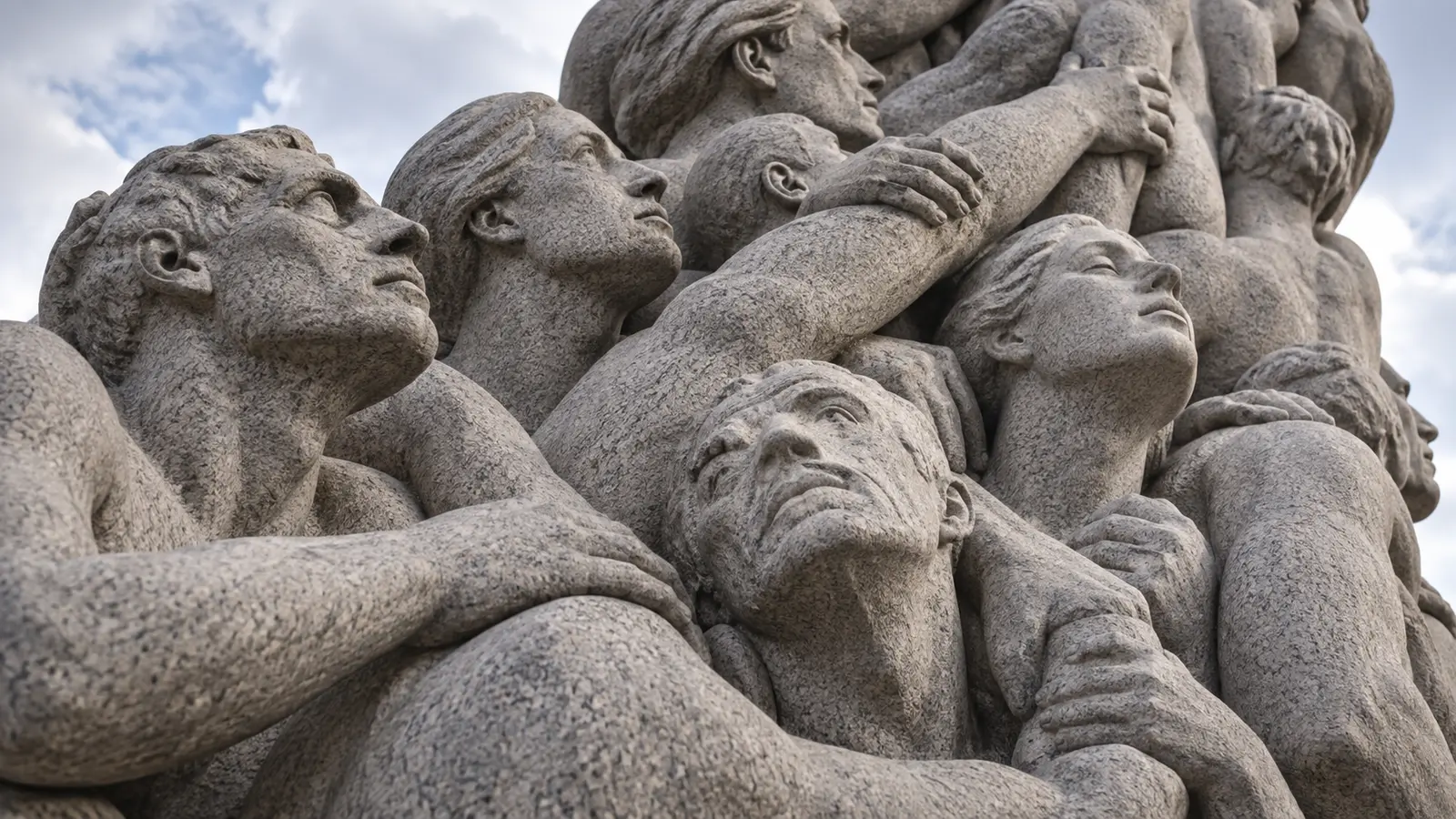 Editorial close-up inspired by intertwined granite figures on the Monolith
