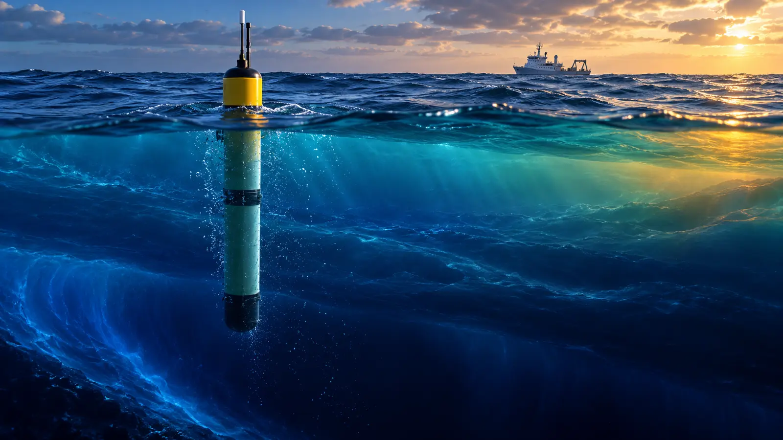 Ocean research float measuring heat at different depths as oceans are getting warmer