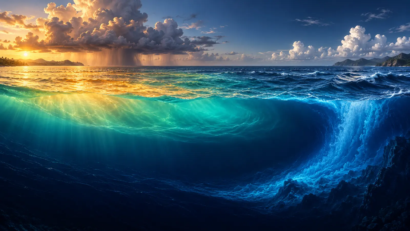 Trade winds, warm surface water and cool upwelling across the tropical Pacific without labels.