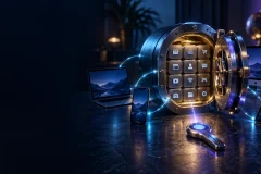 Encrypted credential vault connected to a person’s trusted devices