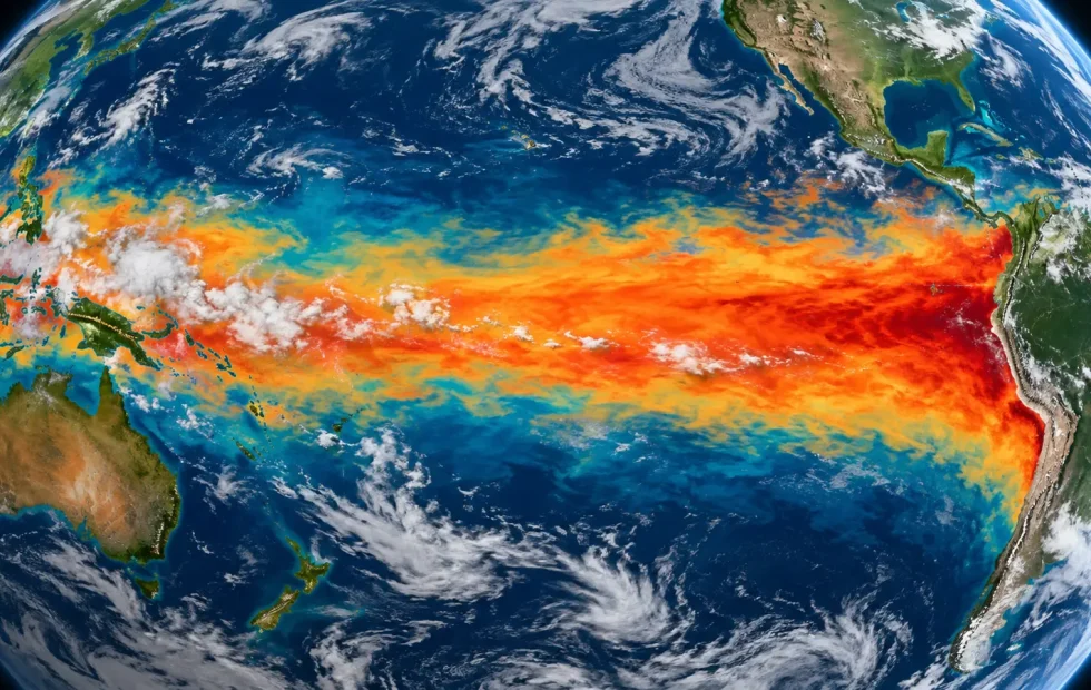 Super El Niño 2026–27 warming across the tropical Pacific Ocean